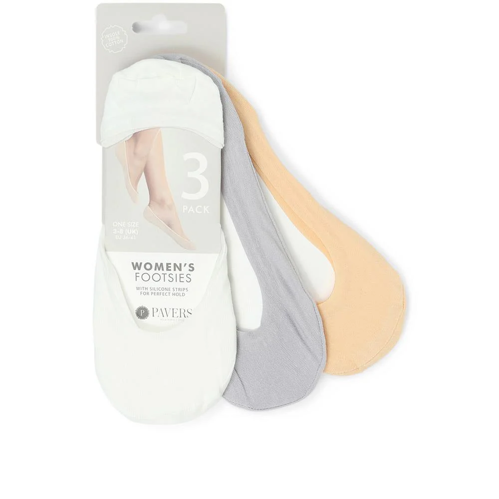 3 Pack Ladies Cotton Blend Invisible Socks - YIWU31011 / 317 444 - Multi