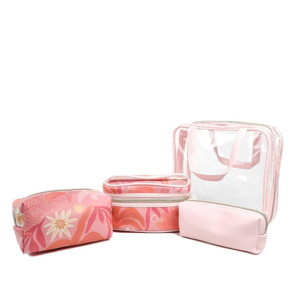 Tropical Print 4-Piece Cosmetic Bag Set - HTZ43002 / 329 171 - Pink Multi - Image 7