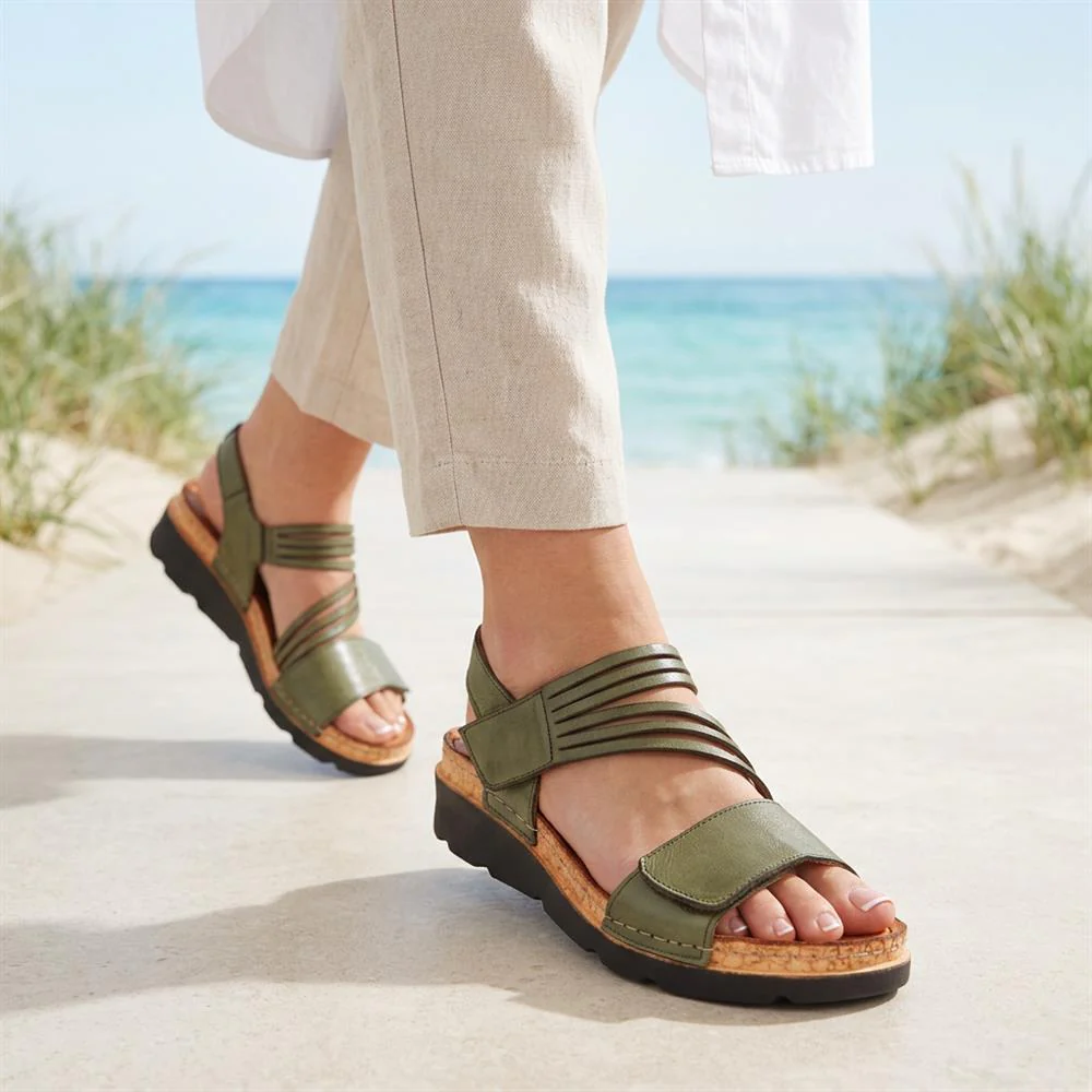 Adjustable Fasten Leather Sandals - KARY39029 / 325 513 - Olive - Image 2