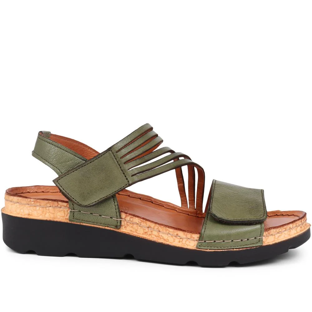 Adjustable Fasten Leather Sandals - KARY39029 / 325 513 - Olive - Image 3