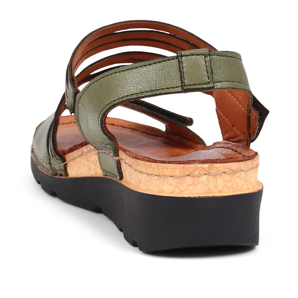 Adjustable Fasten Leather Sandals - KARY39029 / 325 513 - Olive - Image 4