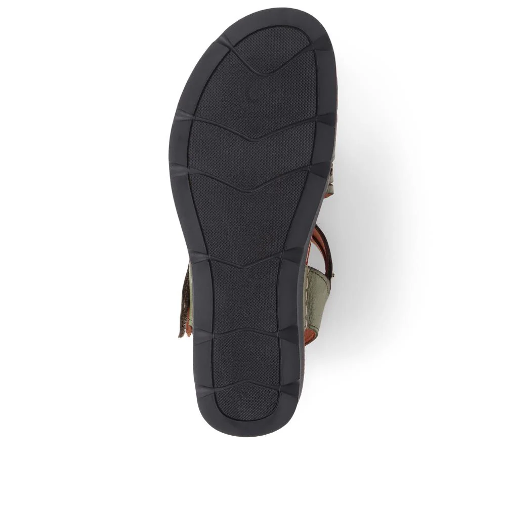 Adjustable Fasten Leather Sandals - KARY39029 / 325 513 - Olive - Image 5