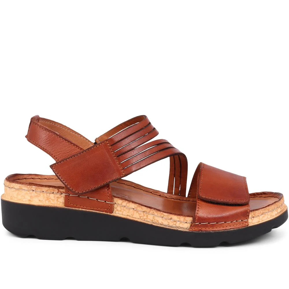 Adjustable Fasten Leather Sandals - KARY39029 / 325 513 - Tan - Image 3