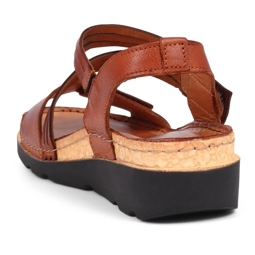 Adjustable Fasten Leather Sandals - KARY39029 / 325 513 - Tan - Image 4