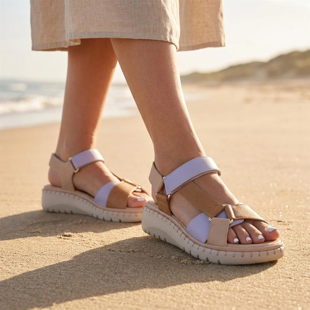 Adjustable Fastening Cushioning Sandals - BAIZH43044 / 329 310 - Tan Multi - Image 2
