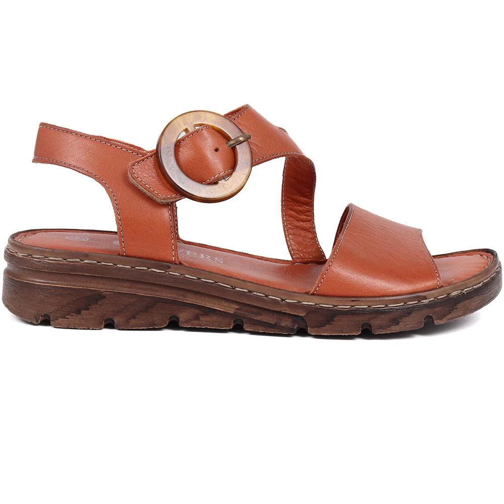 Adjustable Leather Sandals - LUCK39017 / 326 151 - Tan - Image 2