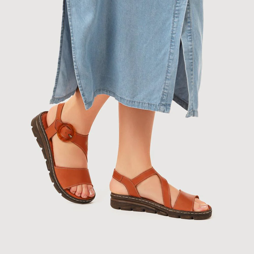 Adjustable Leather Sandals - LUCK39017 / 326 151 - Tan - Image 5