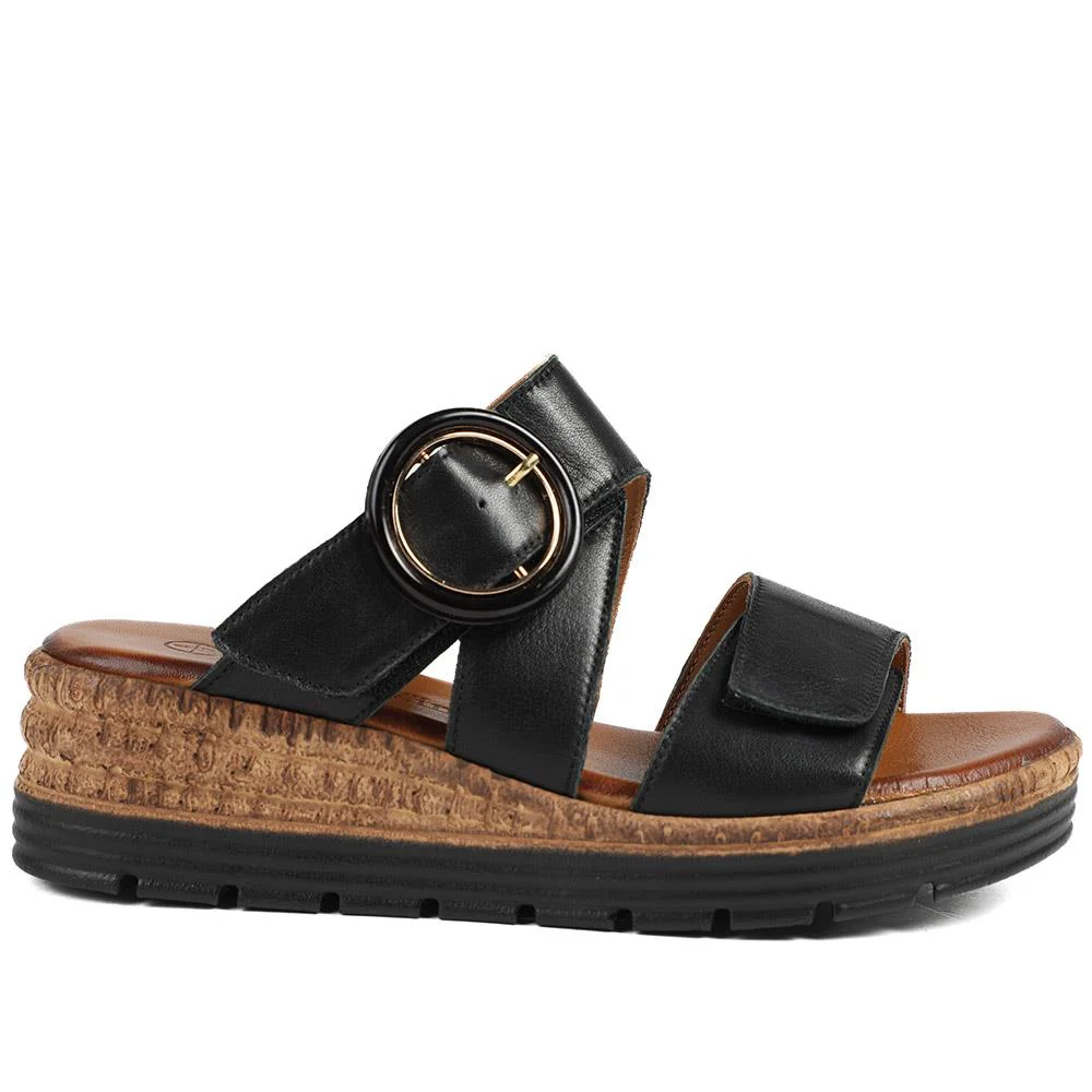 Adjustable Leather Wedge Sandals - BELMET43006 / 329 222 - Black - Image 2