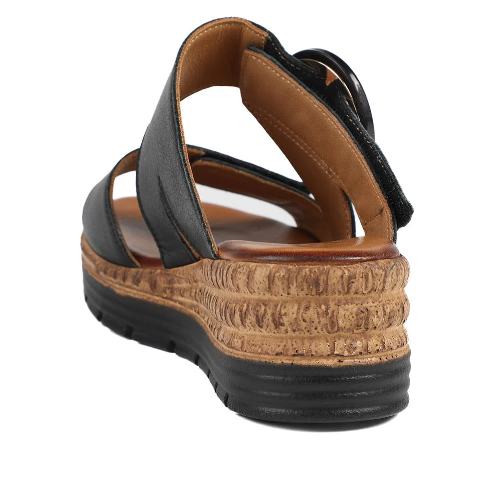 Adjustable Leather Wedge Sandals - BELMET43006 / 329 222 - Black - Image 3