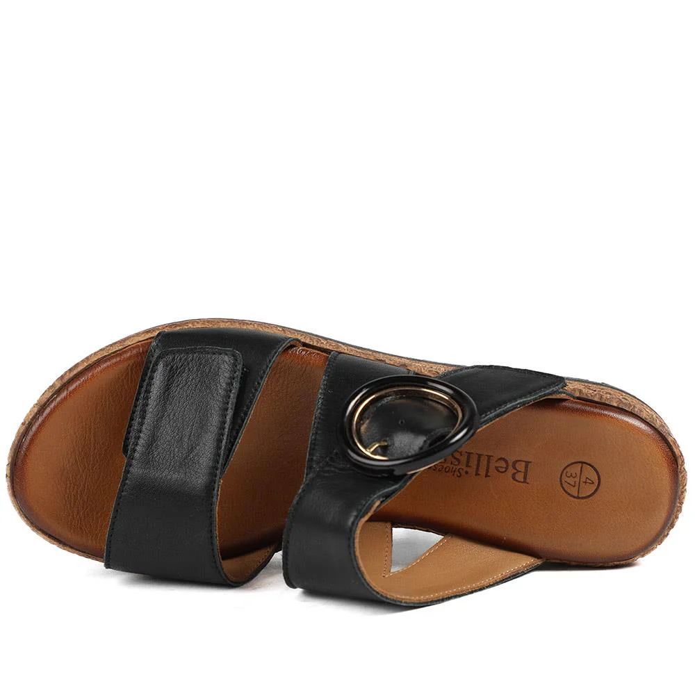 Adjustable Leather Wedge Sandals - BELMET43006 / 329 222 - Black - Image 4