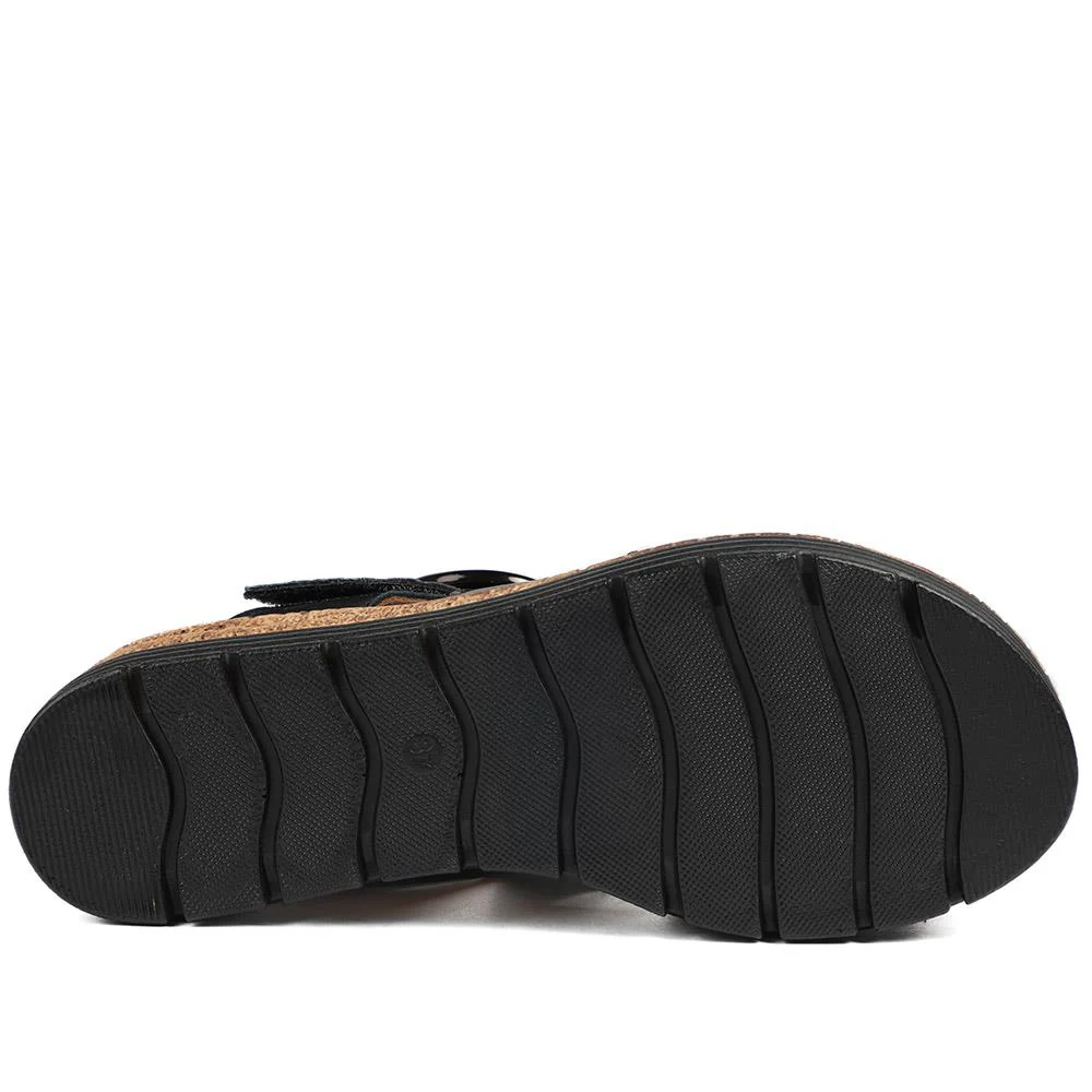 Adjustable Leather Wedge Sandals - BELMET43006 / 329 222 - Black - Image 5