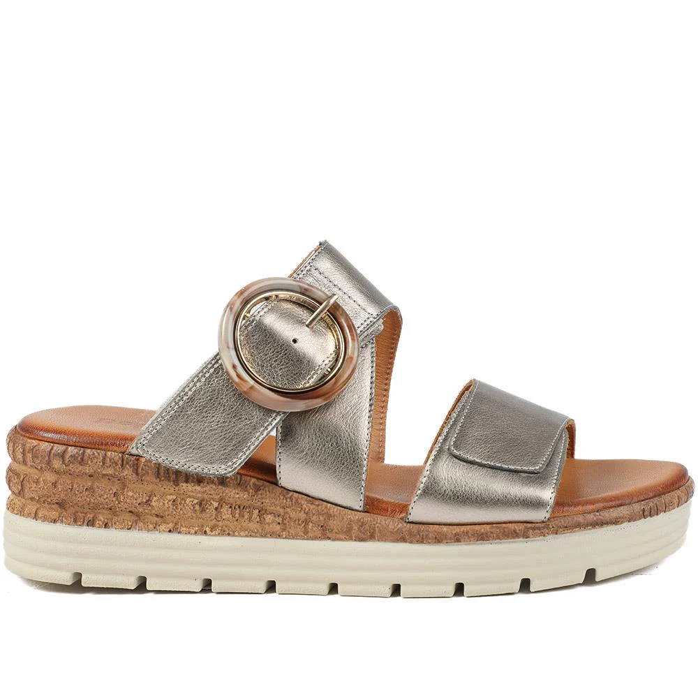 Adjustable Leather Wedge Sandals - BELMET43006 / 329 222 - Metallic - Image 2