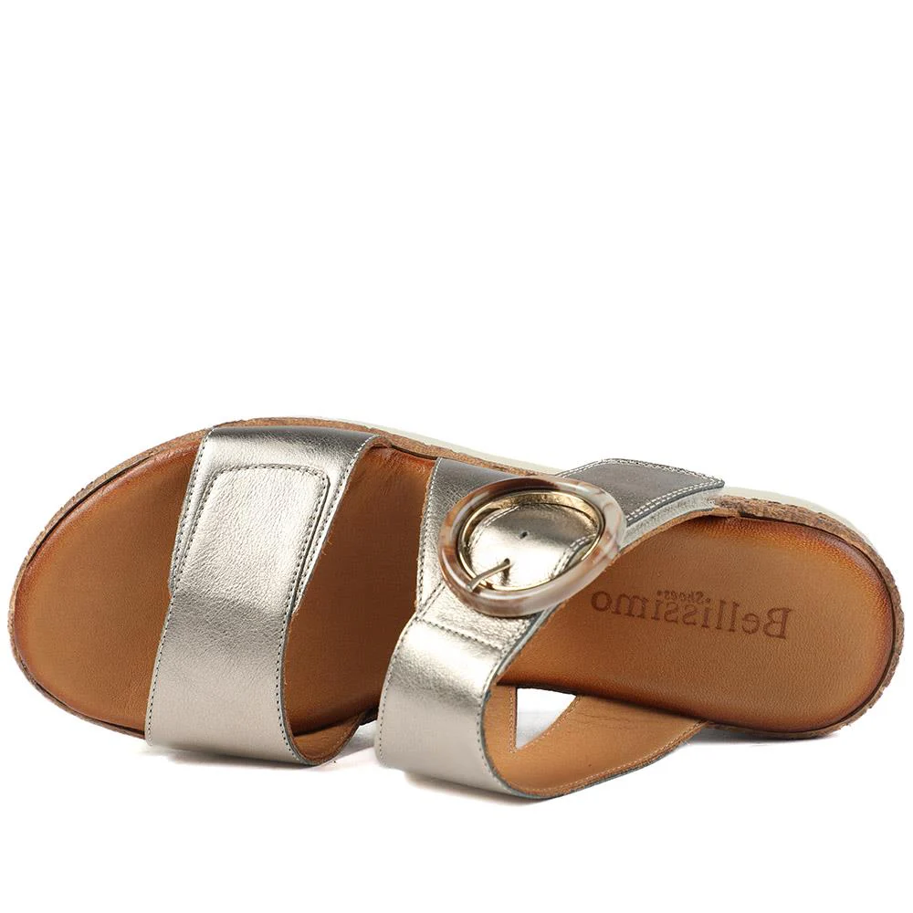 Adjustable Leather Wedge Sandals - BELMET43006 / 329 222 - Metallic - Image 4