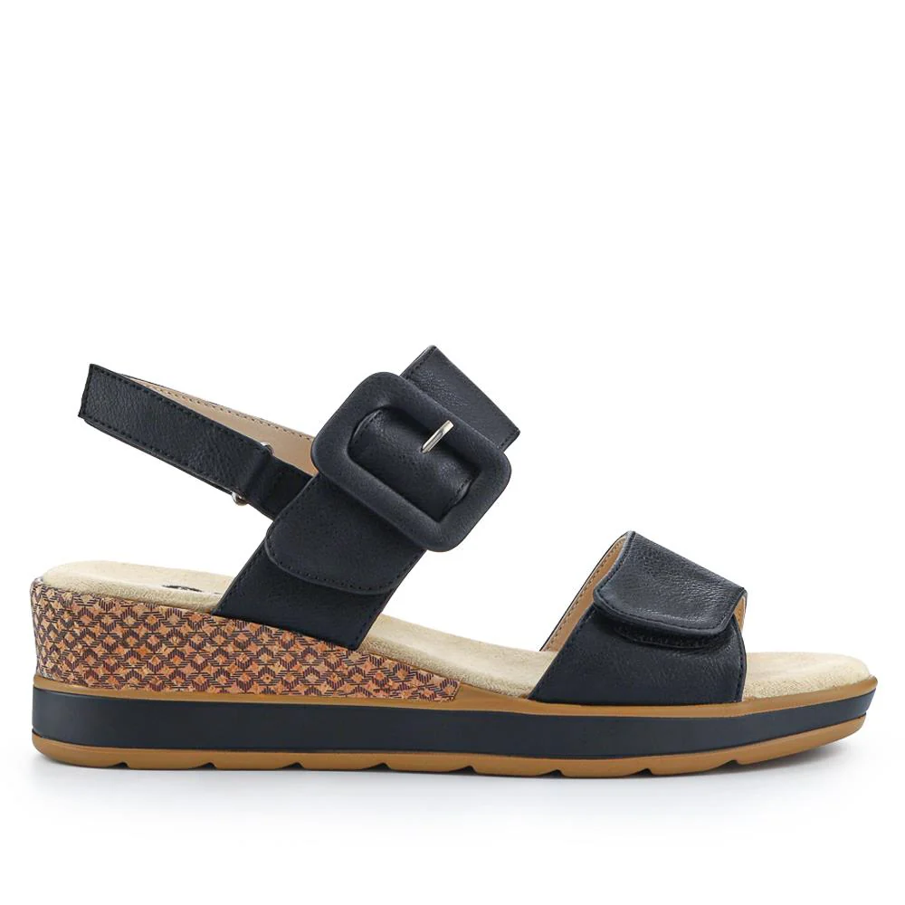 Adjustable Wedge-Heel Sandals - WBINS41052 / 327 110 - Black - Image 3