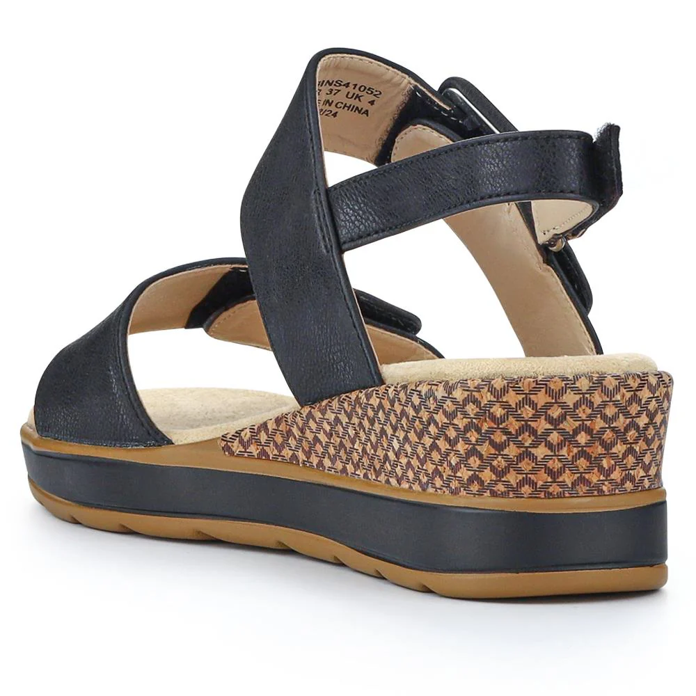 Adjustable Wedge-Heel Sandals - WBINS41052 / 327 110 - Black - Image 4