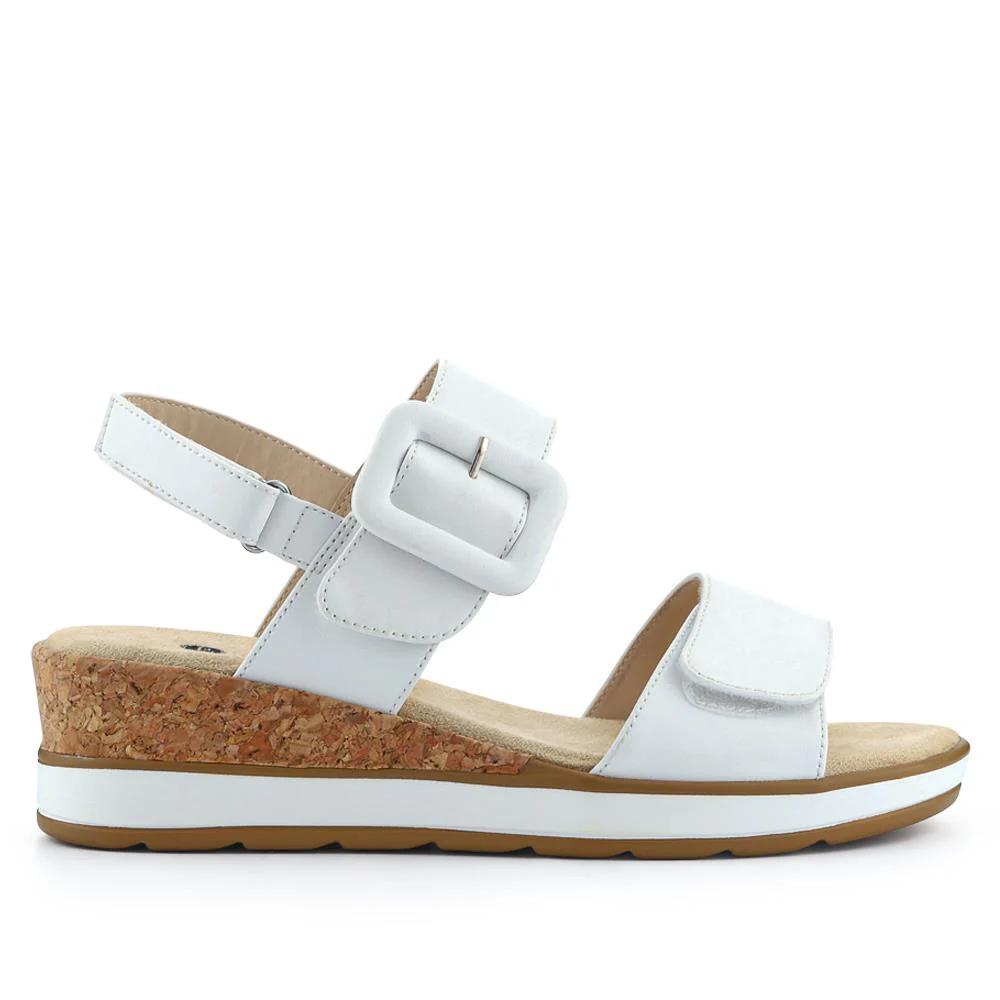 Adjustable Wedge-Heel Sandals - WBINS41052 / 327 110 - White - Image 3