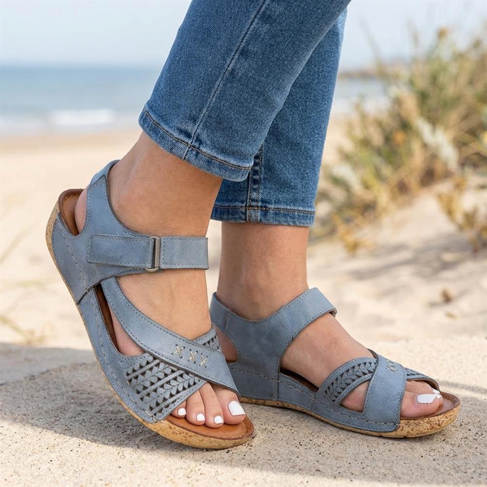 All Leather Adjustable Fasten Sandals - KARY43000 / 329 409 - Blue - Image 2