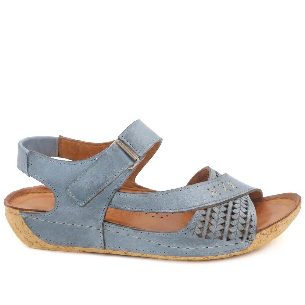 All Leather Adjustable Fasten Sandals - KARY43000 / 329 409 - Blue - Image 3