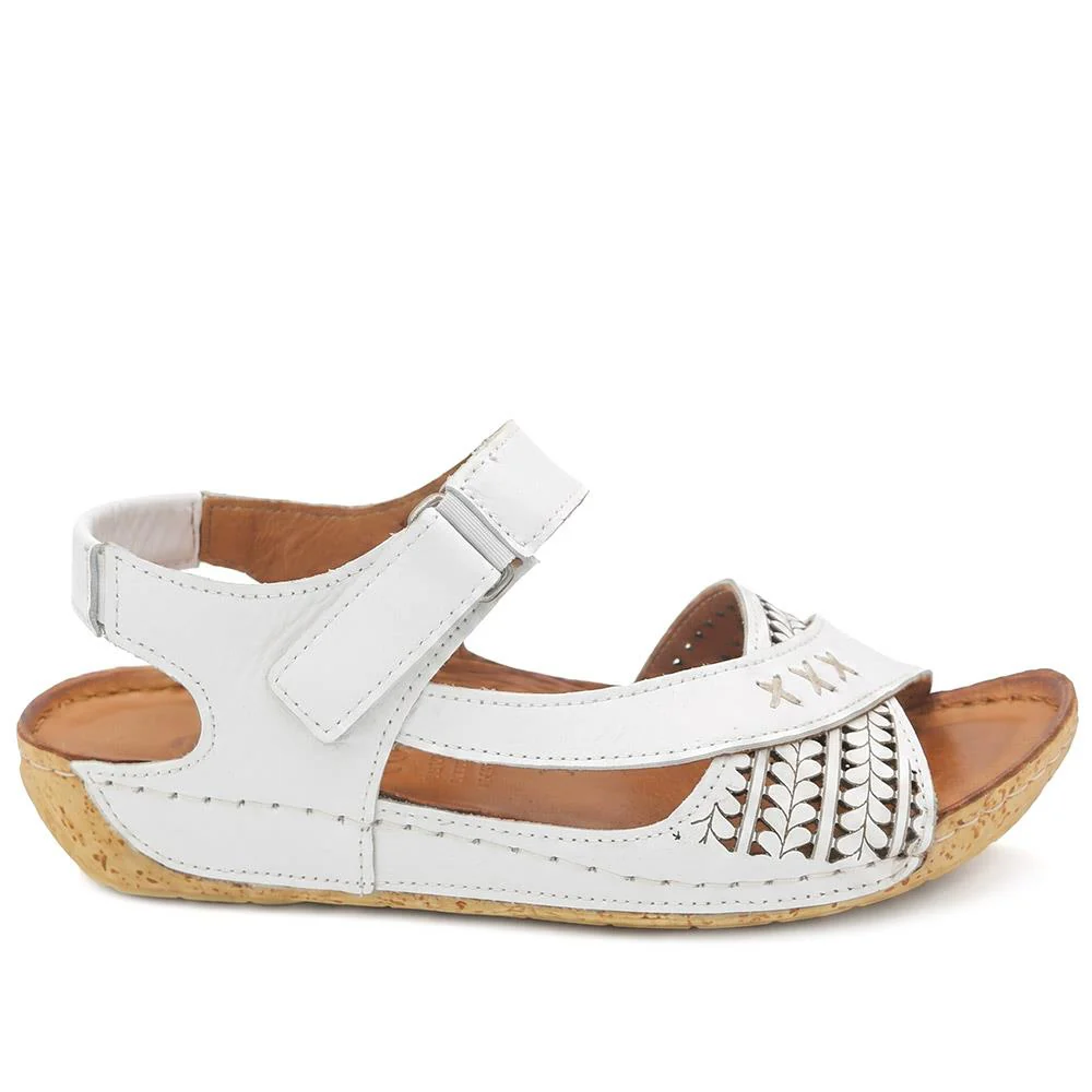 All Leather Adjustable Fasten Sandals - KARY43000 / 329 409 - White - Image 3