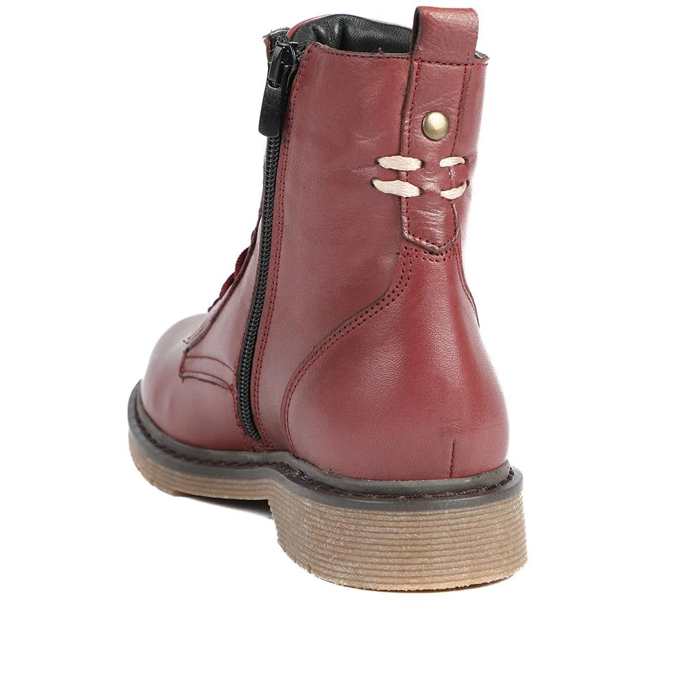 All Leather Block Heel Ankle Boots - YNR42009 / 329 144 - Burgundy - Image 4