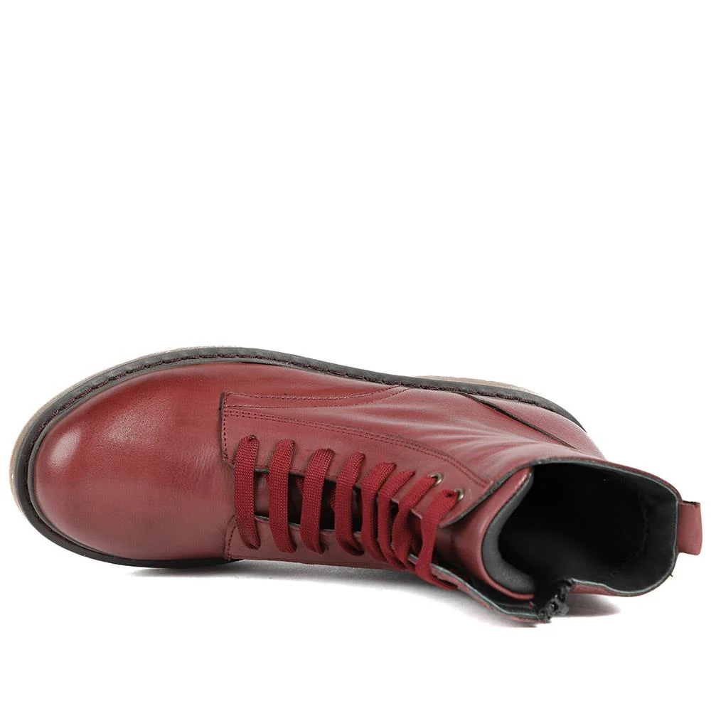 All Leather Block Heel Ankle Boots - YNR42009 / 329 144 - Burgundy - Image 5