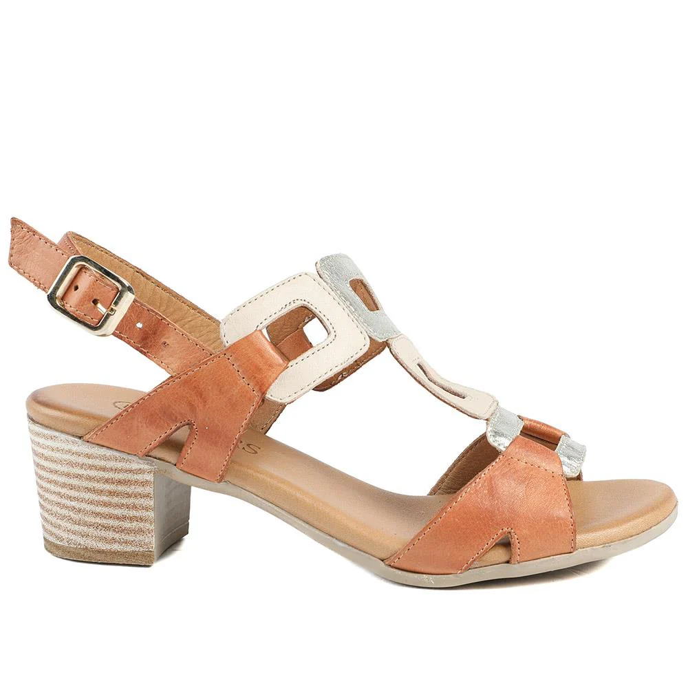 All Leather Block Heel Sandals - MAGO43000 / 329 390 - Tan Multi - Image 3