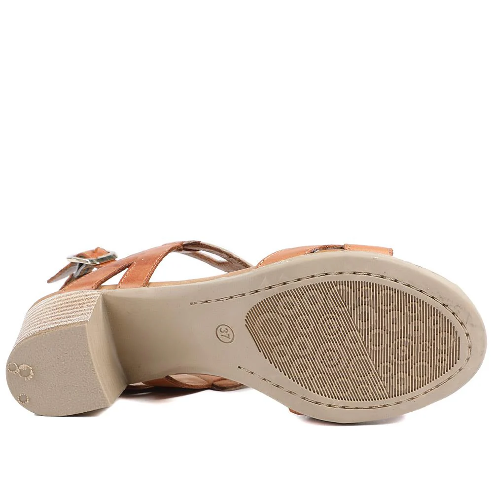 All Leather Block Heel Sandals - MAGO43000 / 329 390 - Tan Multi - Image 6
