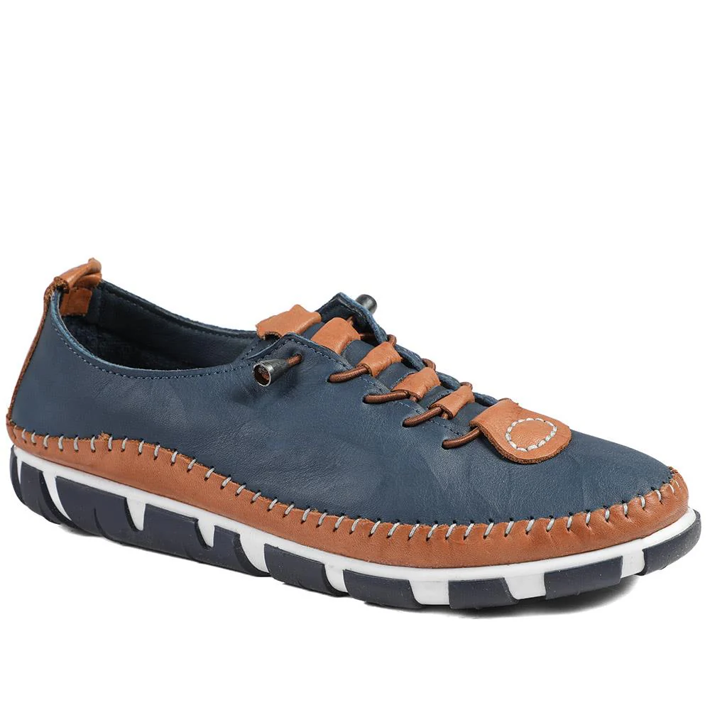 All Leather Lace Up Stitch Detail Shoes - GOKH43006 / 329 151