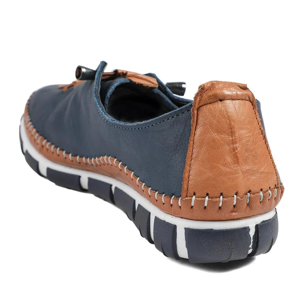 All Leather Lace Up Stitch Detail Shoes - GOKH43006 / 329 151 - Navy Tan - Image 4