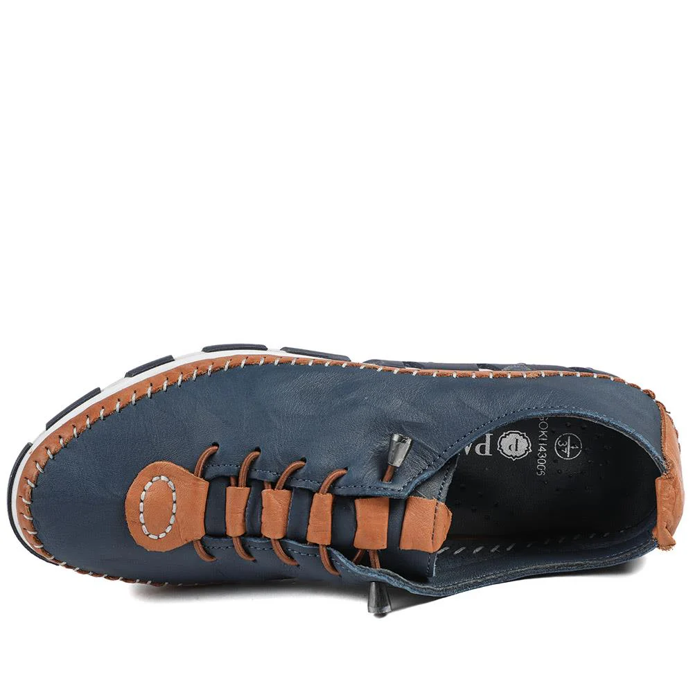 All Leather Lace Up Stitch Detail Shoes - GOKH43006 / 329 151 - Navy Tan - Image 5