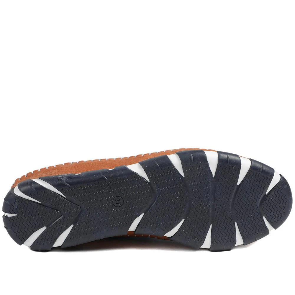 All Leather Lace Up Stitch Detail Shoes - GOKH43006 / 329 151 - Navy Tan - Image 6