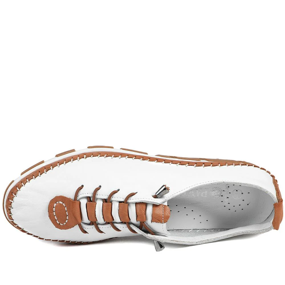 All Leather Lace Up Stitch Detail Shoes - GOKH43006 / 329 151 - White-Tan - Image 5
