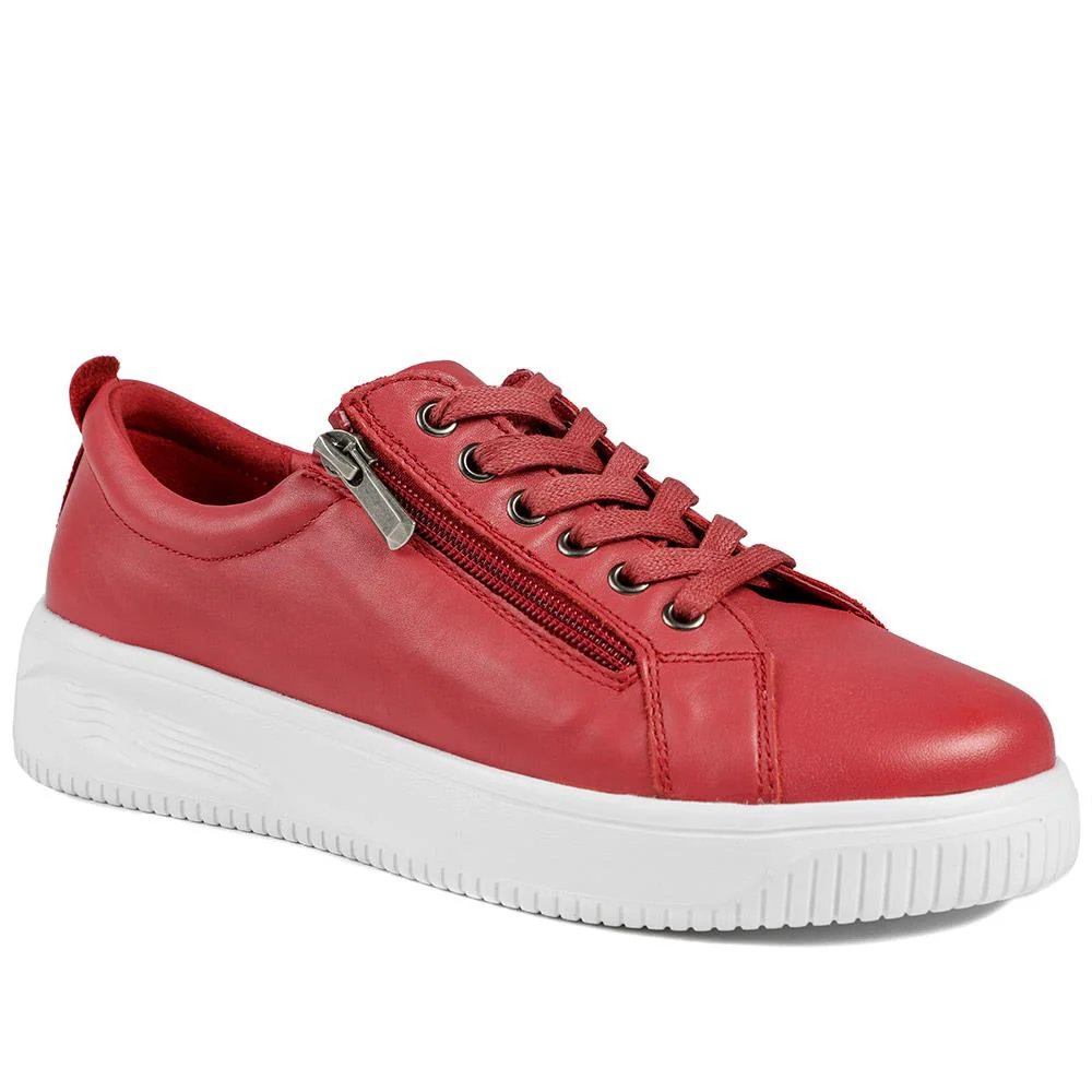 Anara Zip & Lace Leather Trainers - ANARA / 329 010