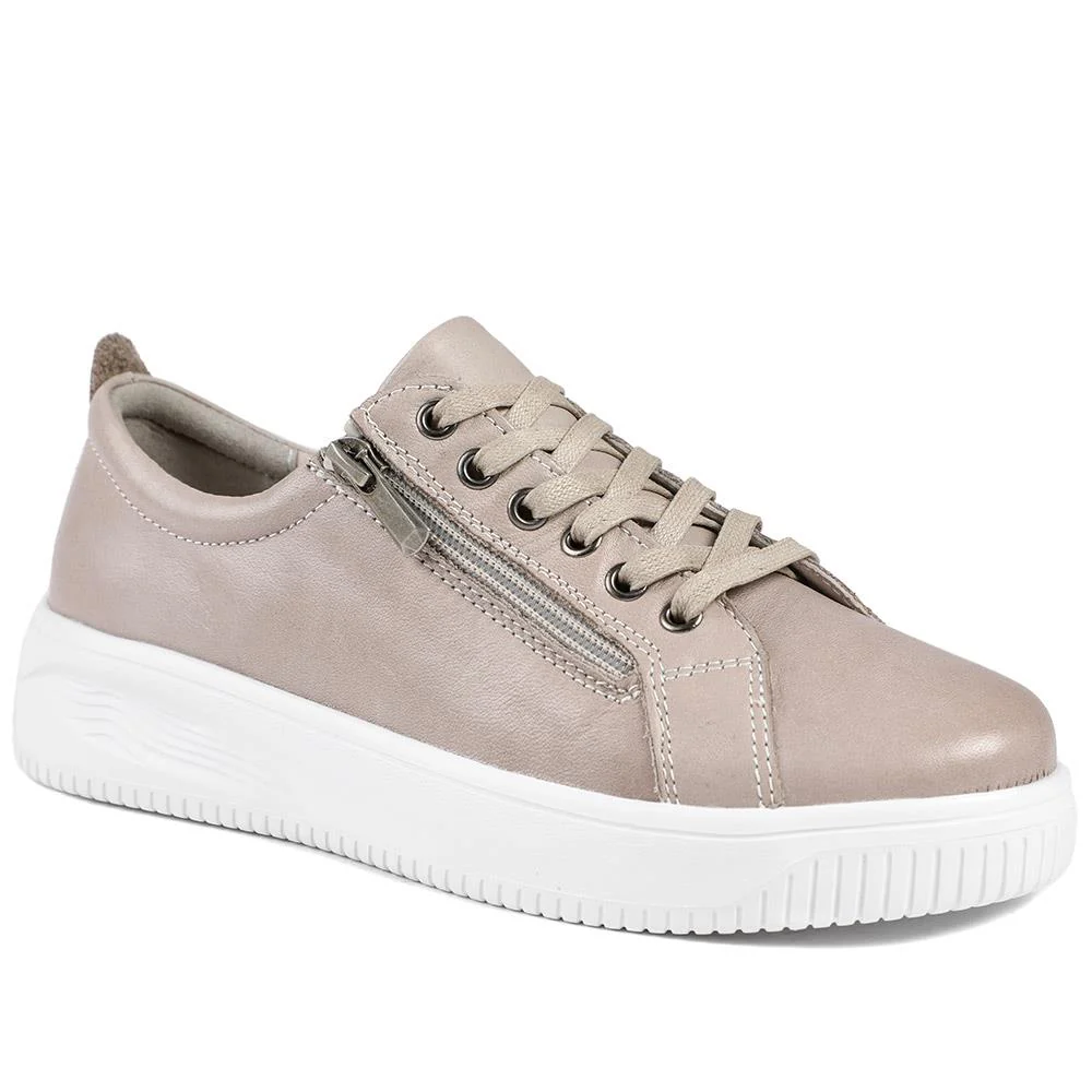 Anara Zip & Lace Leather Trainers - ANARA / 329 010 - Image 2