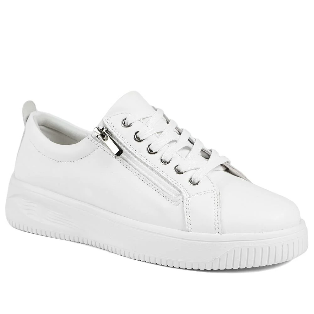 Anara Zip & Lace Leather Trainers - ANARA / 329 010 - Image 3
