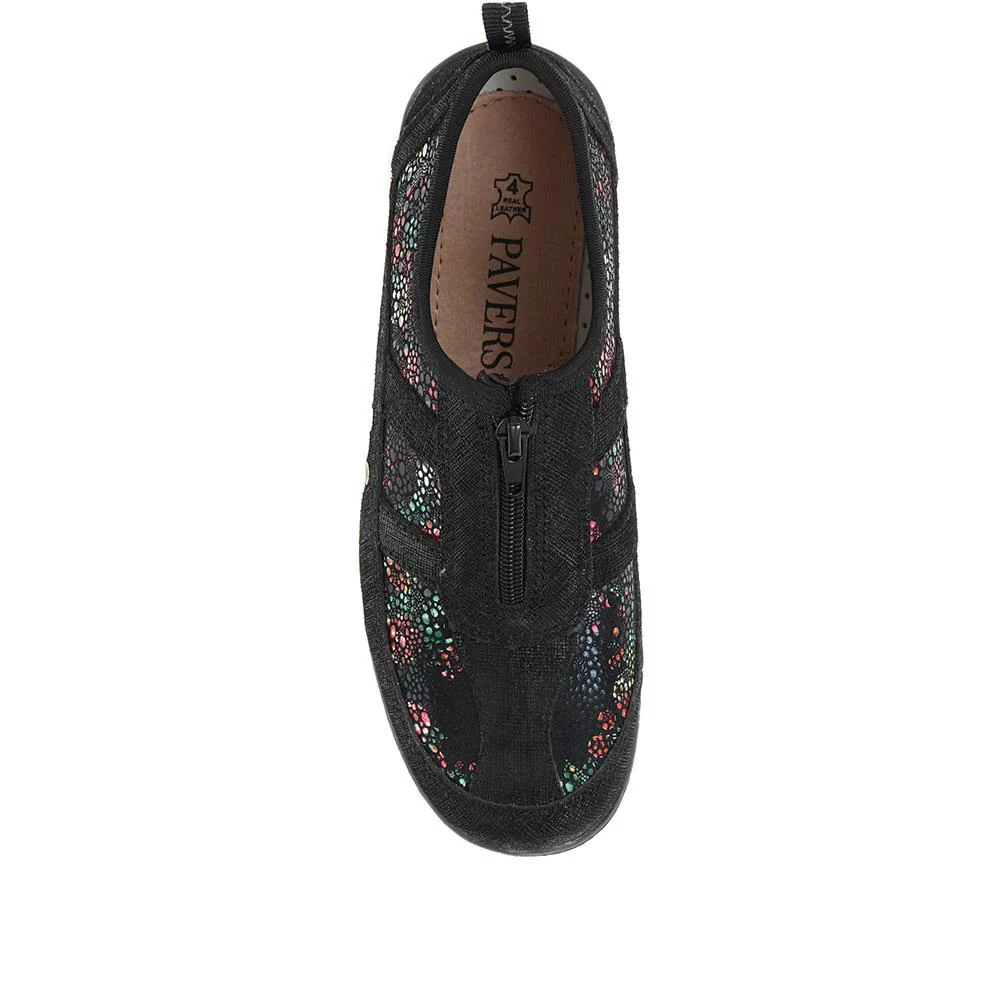 Wide Fit Leather Arch Support Trainers - BRK32001 / 318 638 - Black Floral - Image 12