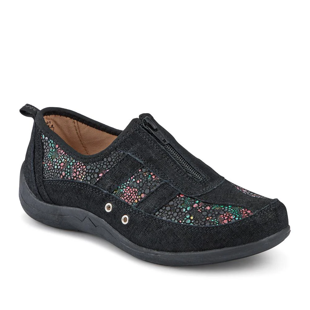 Wide Fit Leather Arch Support Trainers - BRK32001 / 318 638 - Black Floral - Image 2