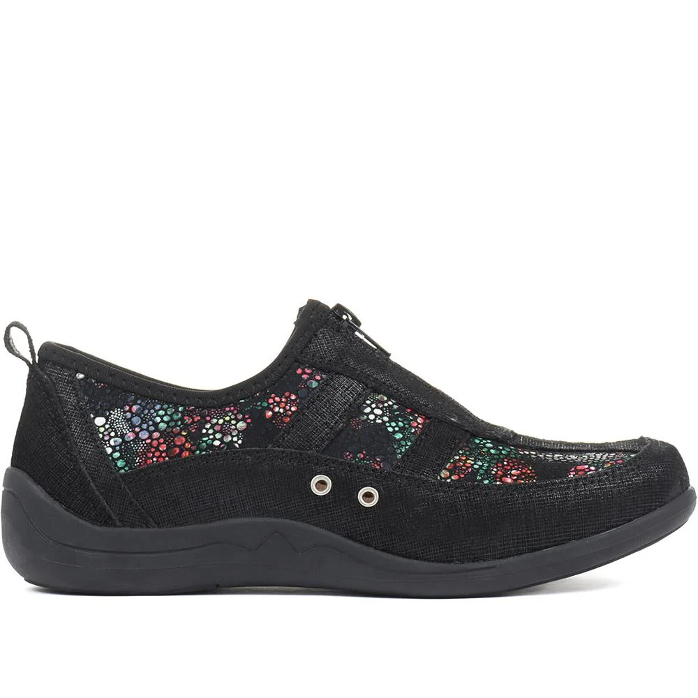 Wide Fit Leather Arch Support Trainers - BRK32001 / 318 638 - Black Floral - Image 4