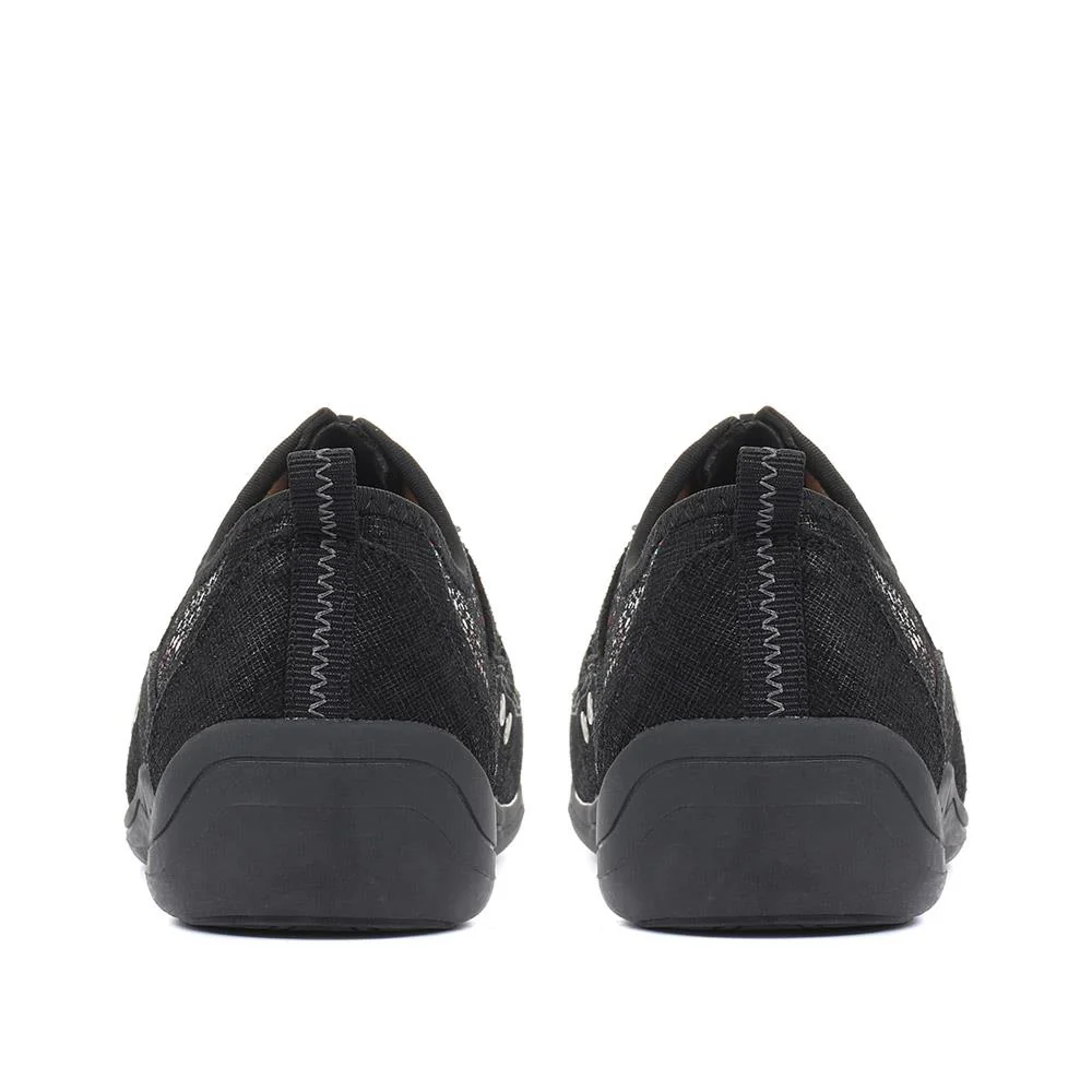 Wide Fit Leather Arch Support Trainers - BRK32001 / 318 638 - Black Floral - Image 5