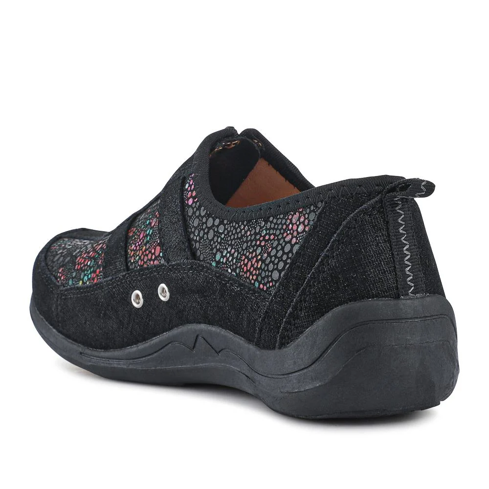 Wide Fit Leather Arch Support Trainers - BRK32001 / 318 638 - Black Floral - Image 6