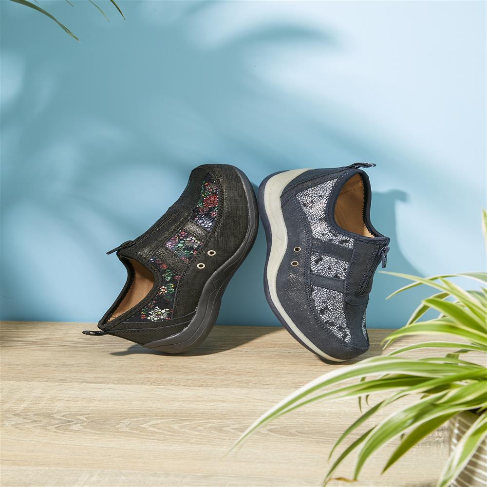 Wide Fit Leather Arch Support Trainers - BRK32001 / 318 638 - Black Floral - Image 9