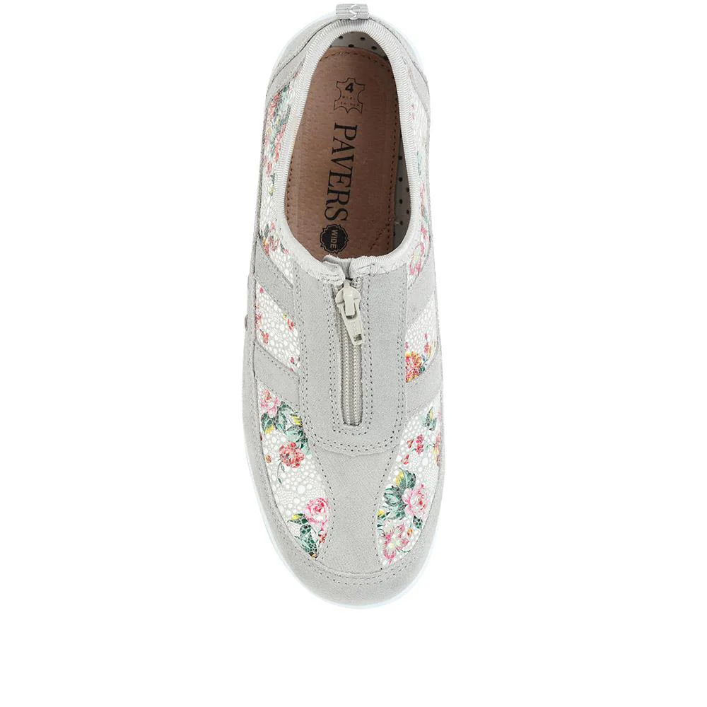 Wide Fit Leather Arch Support Trainers - BRK32001 / 318 638 - Grey Floral - Image 11