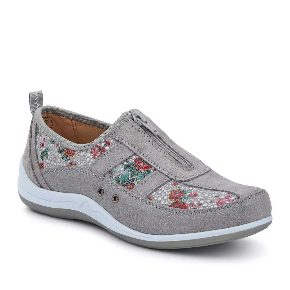Wide Fit Leather Arch Support Trainers - BRK32001 / 318 638 - Grey Floral - Image 2