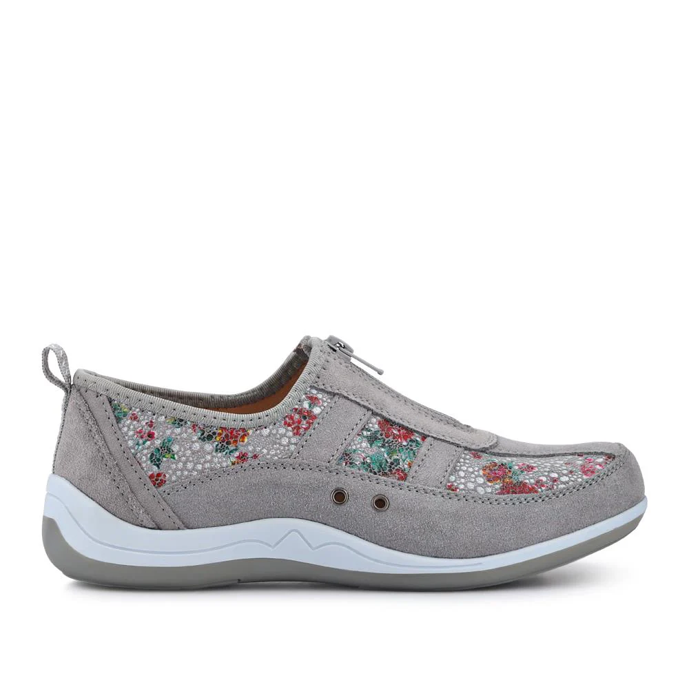 Wide Fit Leather Arch Support Trainers - BRK32001 / 318 638 - Grey Floral - Image 3