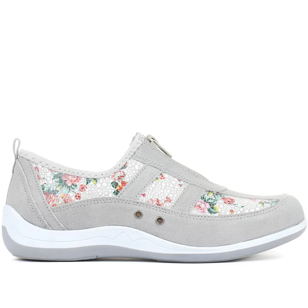 Wide Fit Leather Arch Support Trainers - BRK32001 / 318 638 - Grey Floral - Image 4