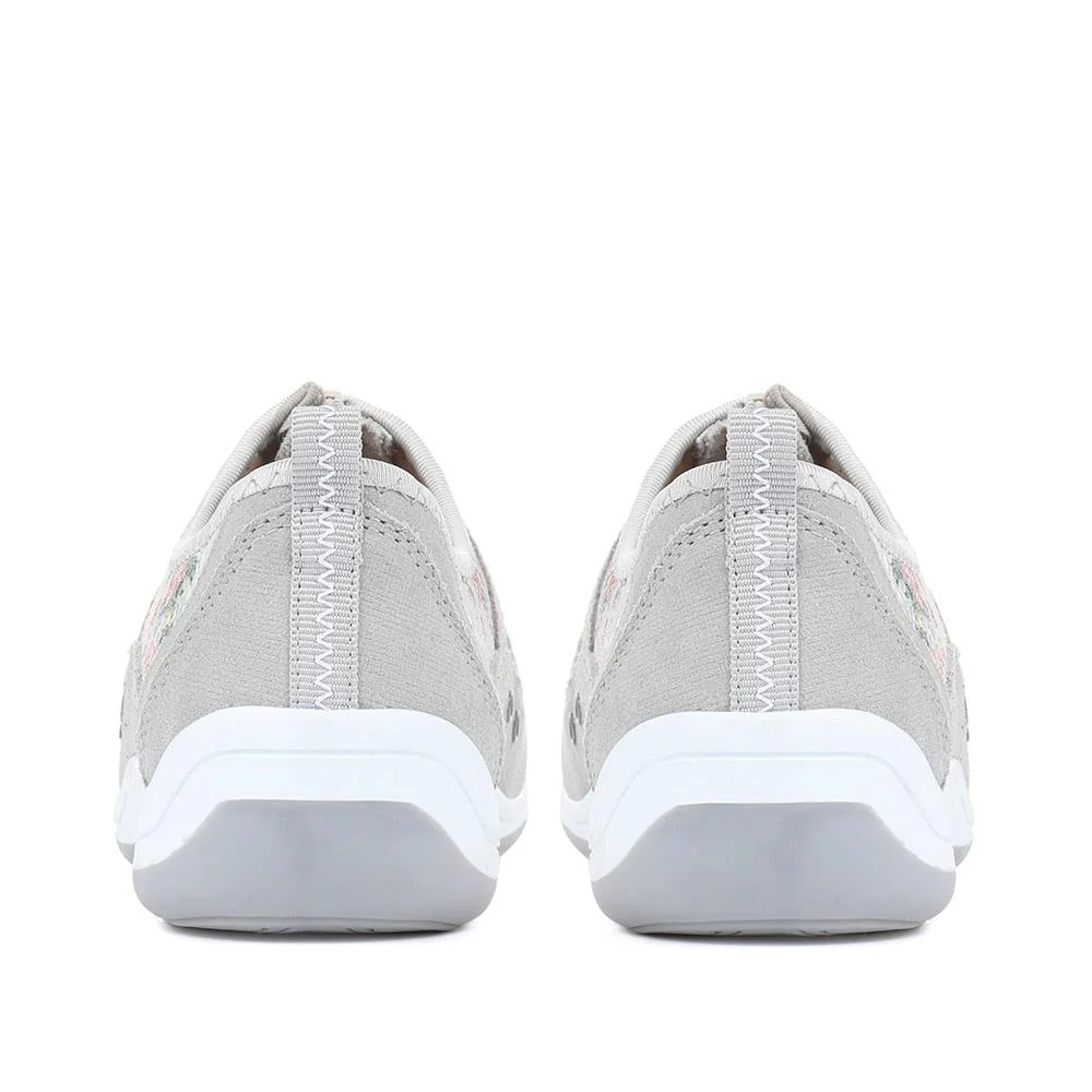 Wide Fit Leather Arch Support Trainers - BRK32001 / 318 638 - Grey Floral - Image 5