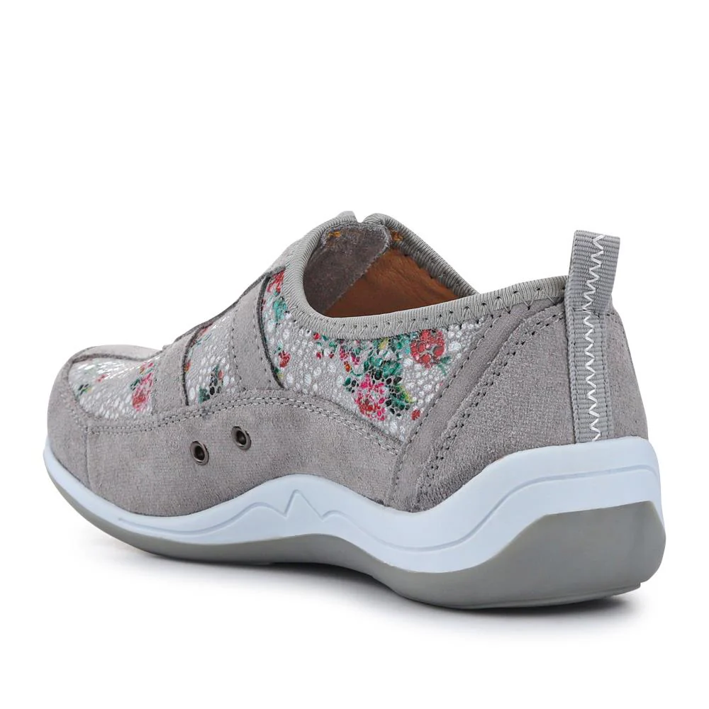 Wide Fit Leather Arch Support Trainers - BRK32001 / 318 638 - Grey Floral - Image 6