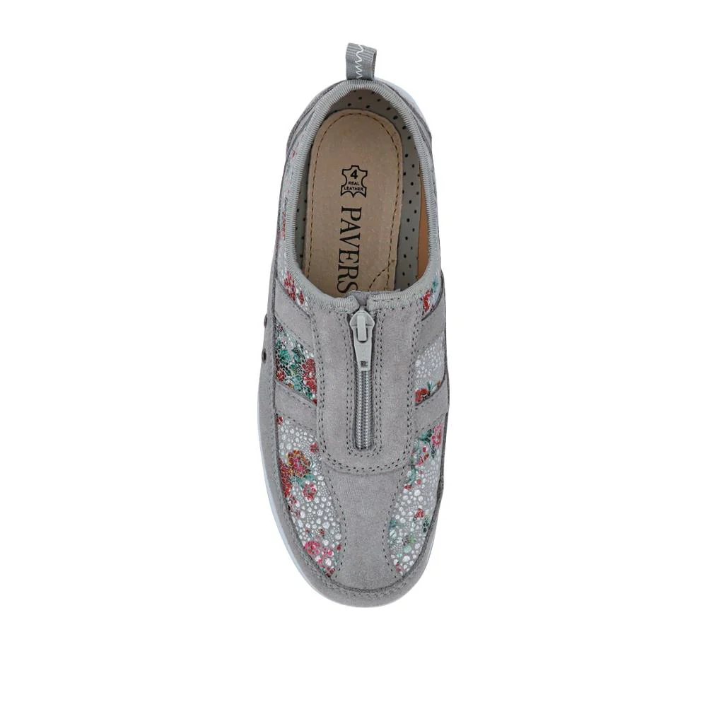 Wide Fit Leather Arch Support Trainers - BRK32001 / 318 638 - Grey Floral - Image 7