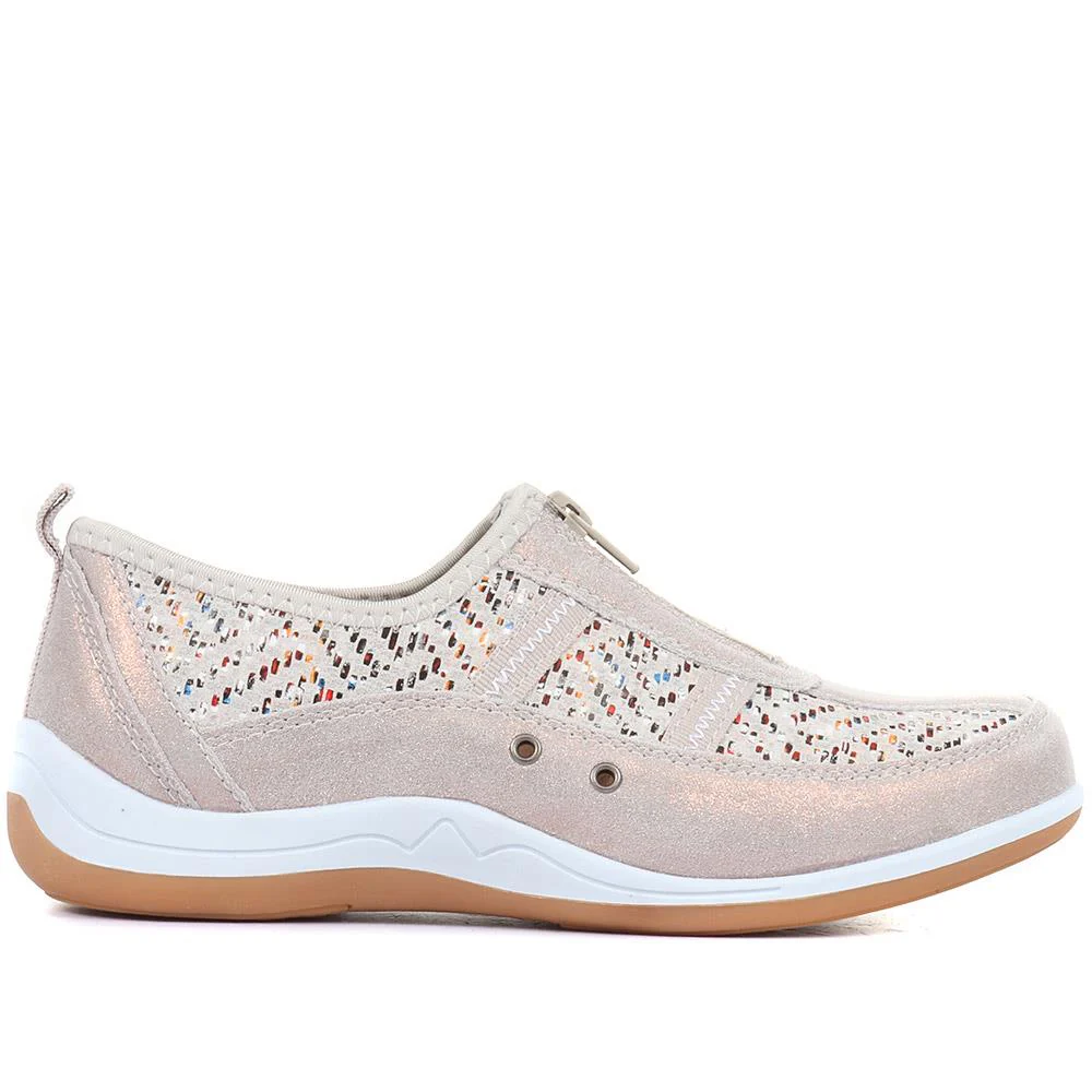 Wide Fit Leather Arch Support Trainers - BRK32001 / 318 638 - Stone - Image 2