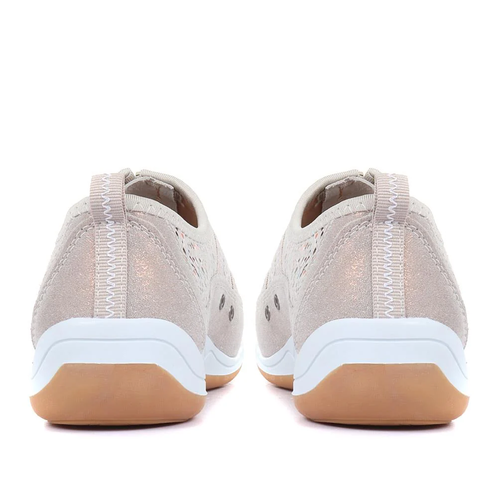 Wide Fit Leather Arch Support Trainers - BRK32001 / 318 638 - Stone - Image 3